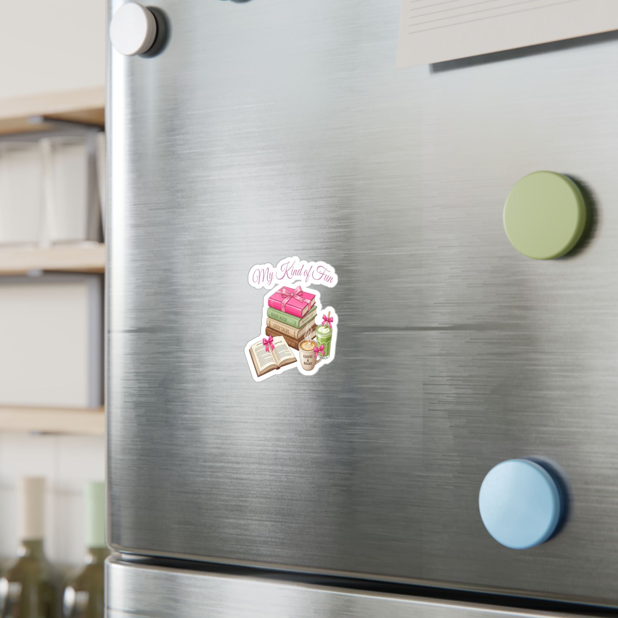 A small rectangular sticker with the text 'YOUNGHO Beach Club' and a tropical sunset illustration is shown on a stainless steel refrigerator door, alongside other refrigerator magnets.