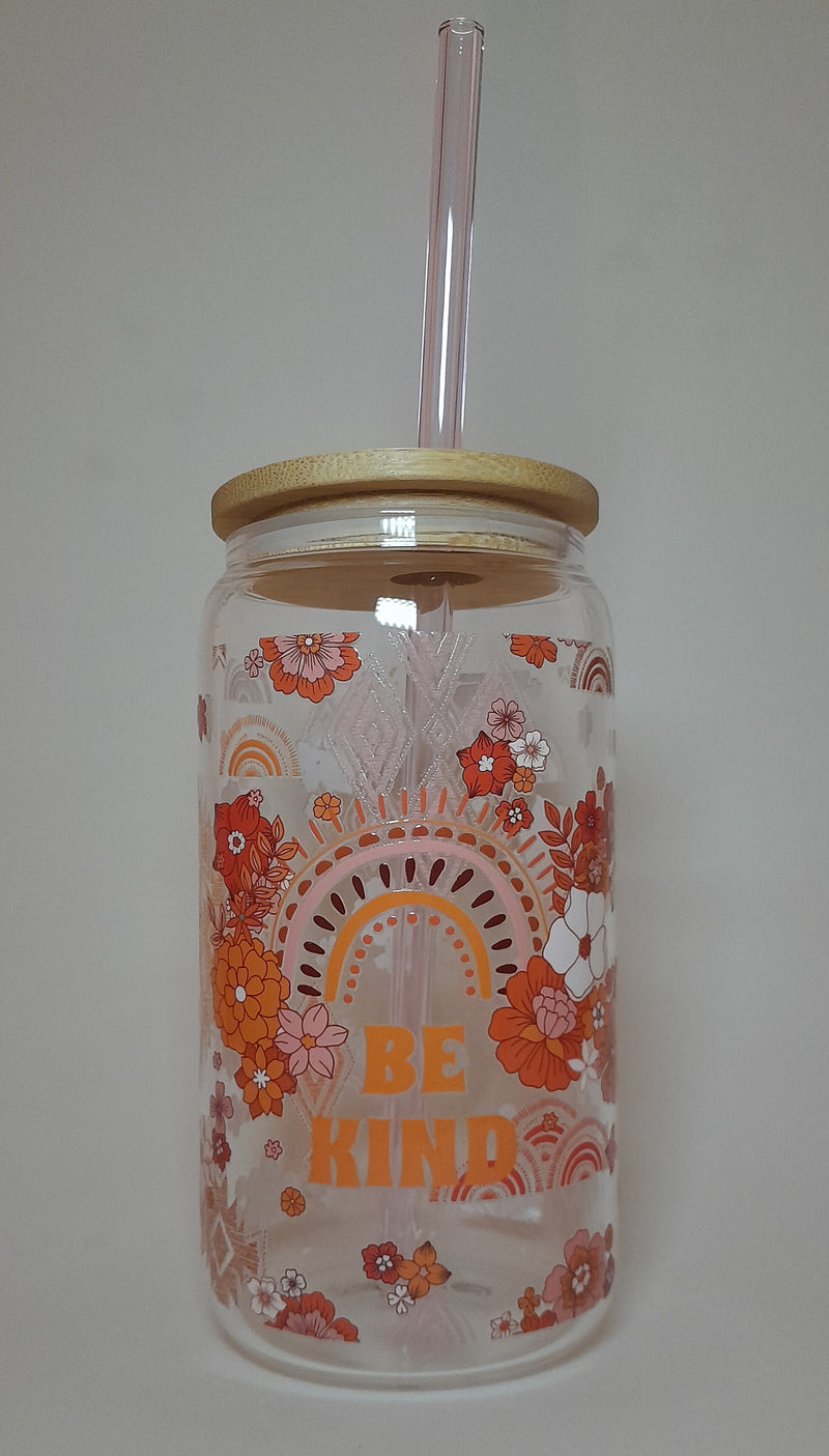 Be Kind-Floral Glass Cup