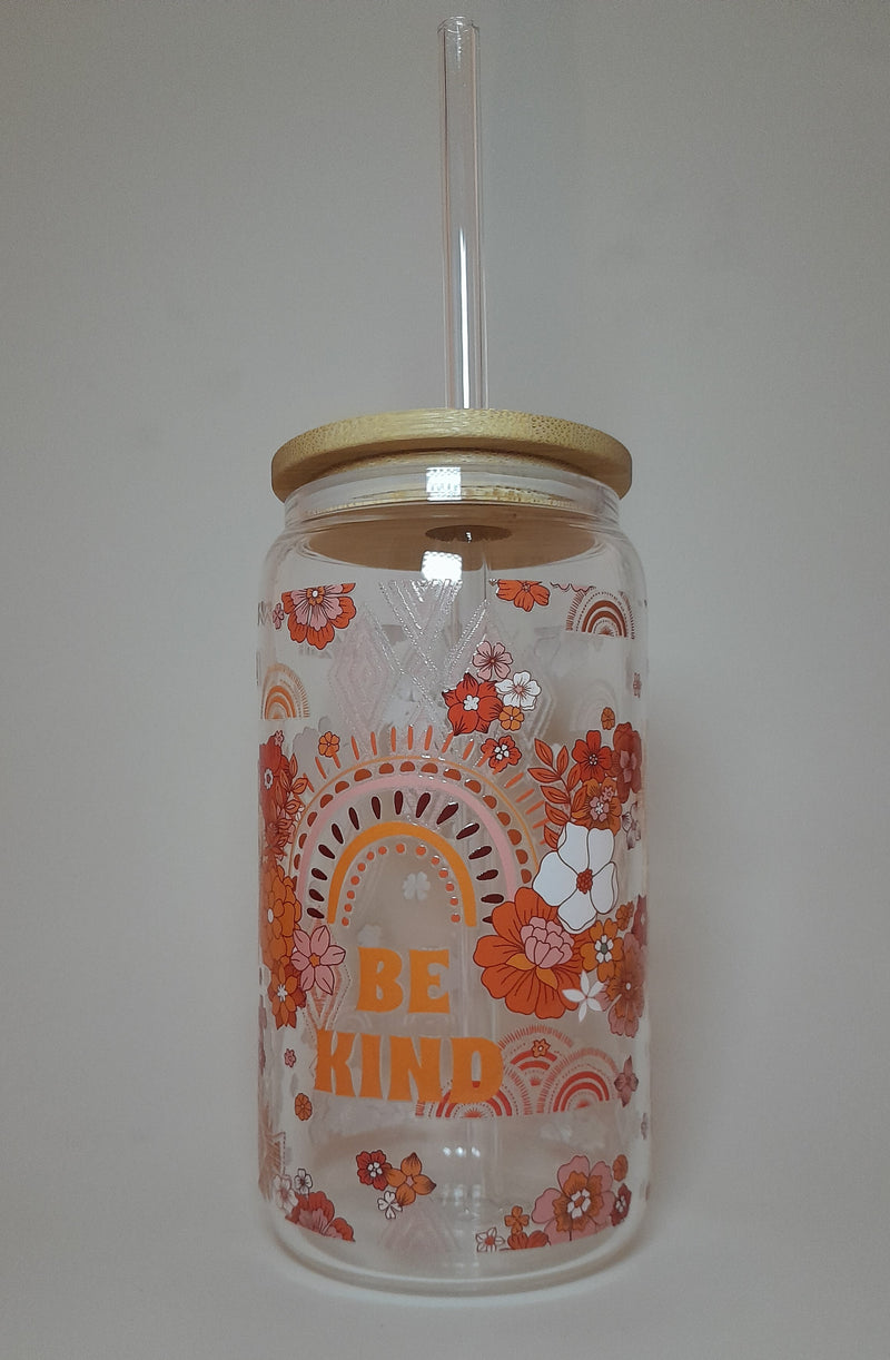 Be Kind-Floral Glass Cup