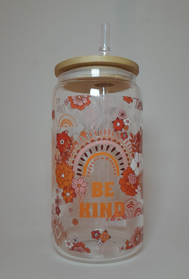 Be Kind-Floral Glass Cup