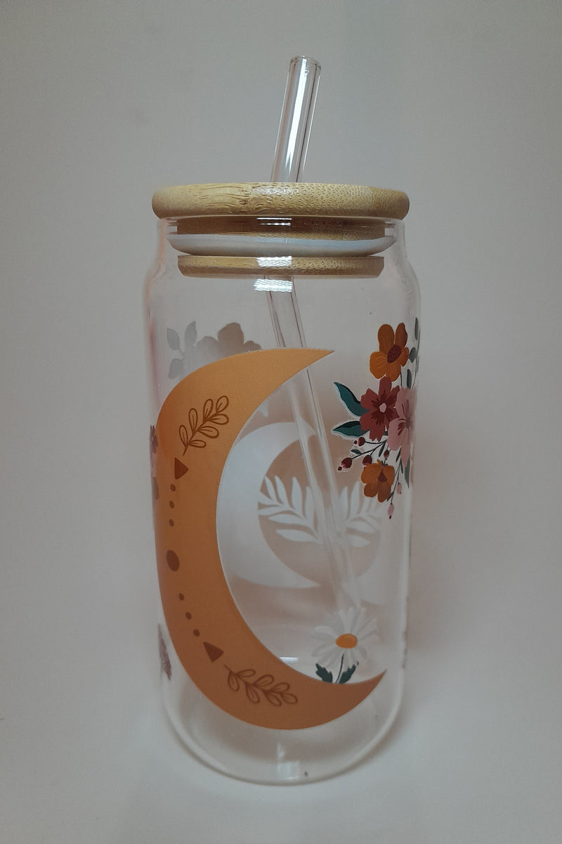 Crescent Moon-Floral Glass Cup